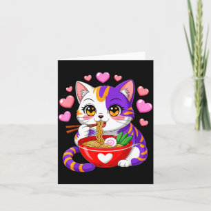 Anime Cat Eating Ramen Noodles With Hearts Funny V Thank You Card