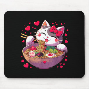 Anime Cat Eating Ramen Noodles With Hearts Valenti Mouse Pad