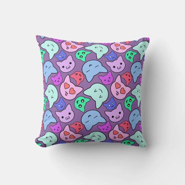 Anime Cat Face Pattern Throw Pillow (Front)