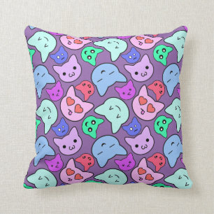 Anime Cat Face Pattern Throw Pillow