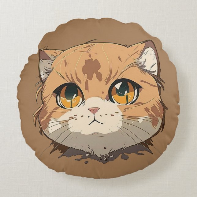 Anime Cat Face Round Pillow (Front)