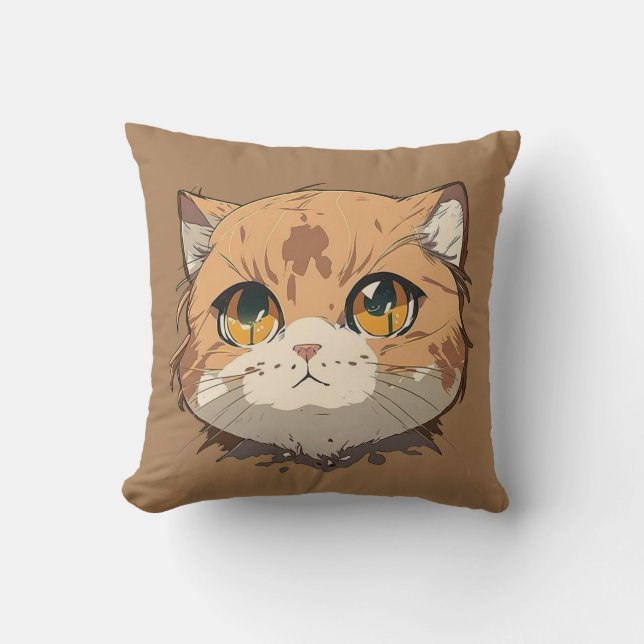 Anime Cat Face Throw Pillow (Front)