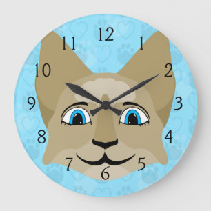 Anime Cat Face With Blue Eyes Large Clock