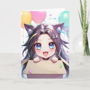 Anime Cat Girl Funny Balloons Holiday Card