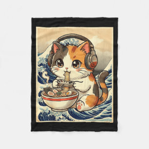 Anime Cat Ramen Gamer Japanese Art Retro Vintage C Fleece Blanket
