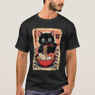 Anime Cat Ramen Japanese Funny Graphic Kawaii Cat  T-Shirt