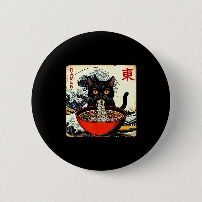 Anime Cat Ramen Japanese Funny Graphic Tees Kawaii 2 Inch Round Button (Front)