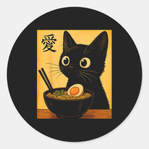 Anime Cat Ramen Japanese Funny Graphic Tees Kawaii Classic Round Sticker