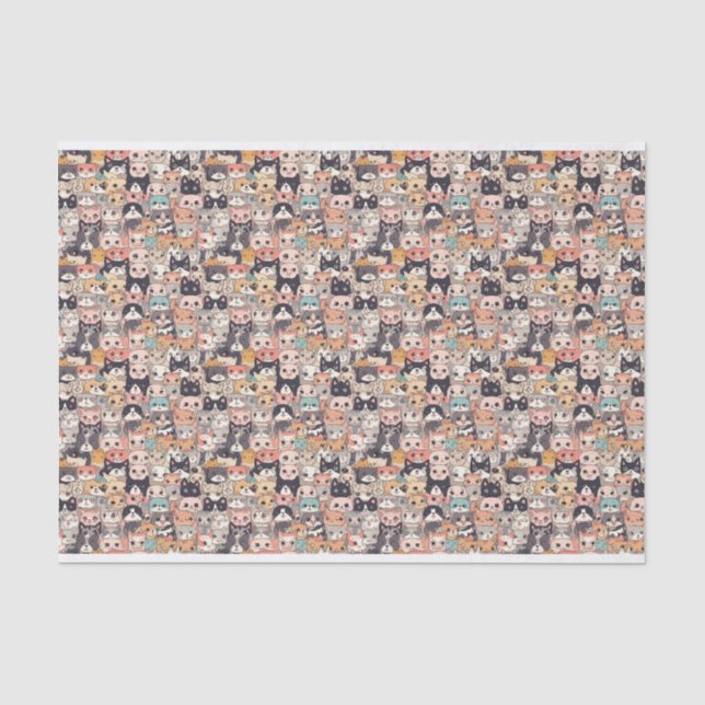 Anime cats repeating pattern tissue paper (Front)
