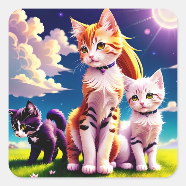 Anime Cats Square Sticker (Front)