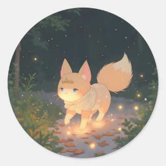 Anime Celestial Fox in a Starlit Forest Classic Round Sticker