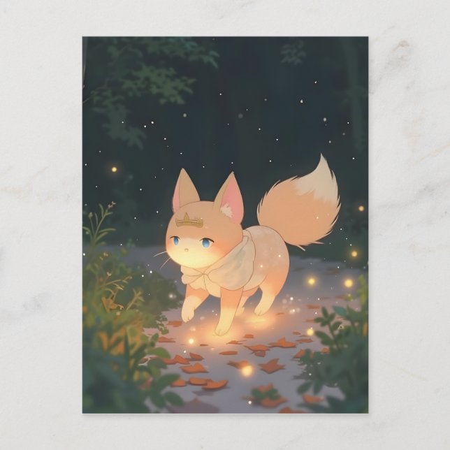 Anime Celestial Fox in a Starlit Forest Postcard (Front)