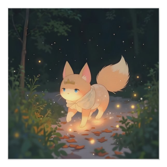 Anime Celestial Fox in a Starlit Forest Poster (Front)