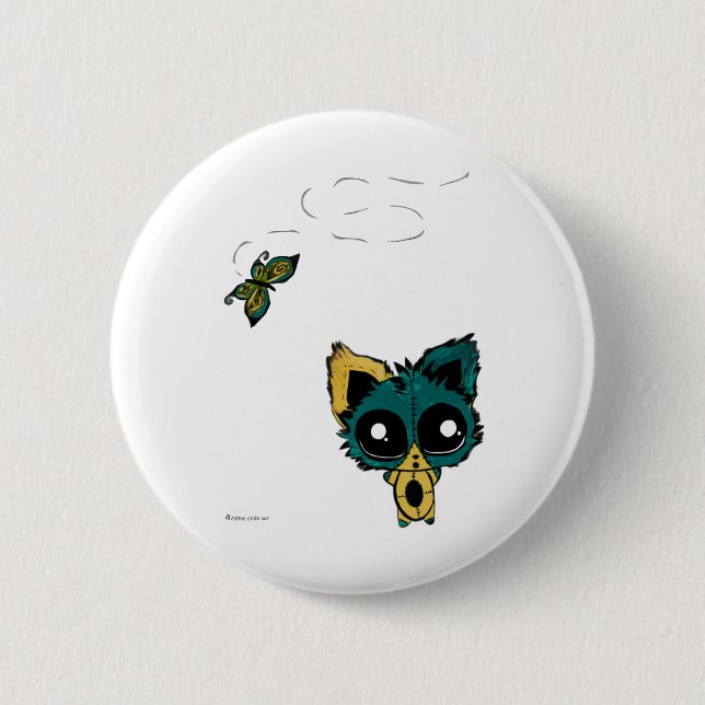 Anime Chibi kitty and butterflies 2 Inch Round Button (Front)