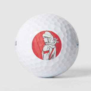 Anime Christmas Sweater- Girl with Santa Hat Golf Balls