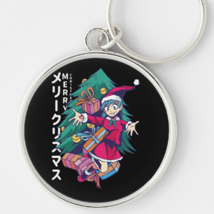 Anime Christmas Sweater- Happy Girl with Santa Hat Keychain