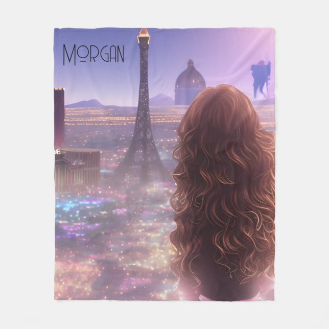 Anime City Girl Day Dreaming Overlooking Skyline Fleece Blanket (Front)