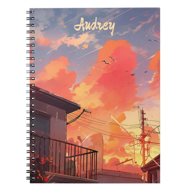 Anime Cityscape Sky Aesthetic - Anime Sunset Notebook (Front)