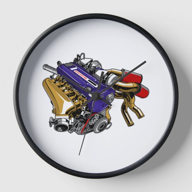 ANIME COLORED SIX-CYLINDER TURBO ENGINE DESIGN CLOCK (Front)