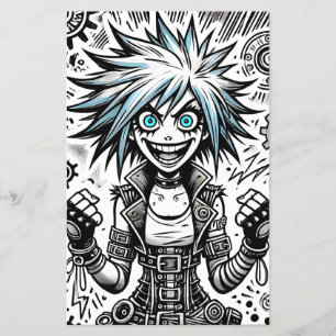 anime comic cheerful art original blu_eyes black_a flyer