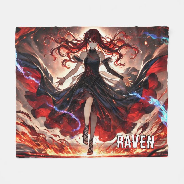 Anime Command the Flames, Embrace the Storm Custom Fleece Blanket (Front (Horizontal))