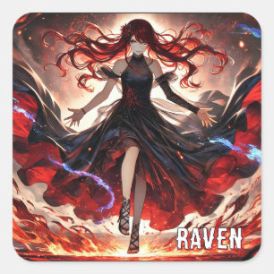 Anime Command the Flames, Embrace the Storm Custom Square Sticker