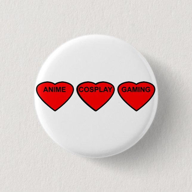 Anime, Cosplay, Gaming Hearts Badge 1 Inch Round Button (Front)
