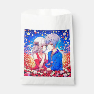 Anime Couple Love Flowers and Hearts Favour Bag