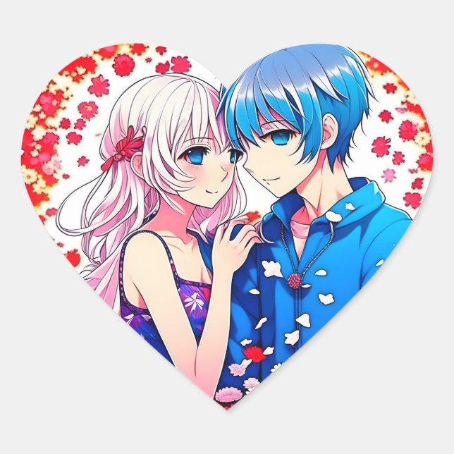 Anime Couple Unique Wedding Heart Sticker (Front)