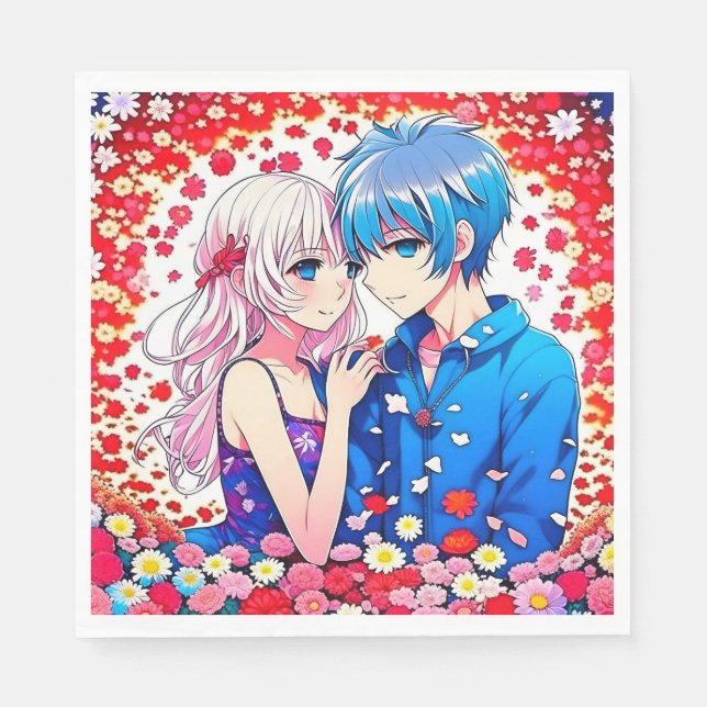 Anime Couple Unique Wedding Napkin (Front)