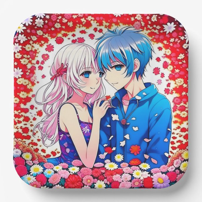 Anime Couple Unique Wedding Paper Plate (Front)