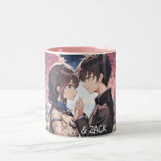 Anime Cuddles Mug: Personalized, Cute Couple  Two-Tone Coffee Mug