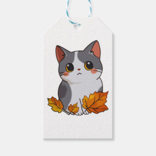 Anime cute cat fall leaves gift tags