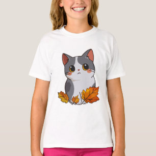 Anime cute cat fall leaves T-Shirt