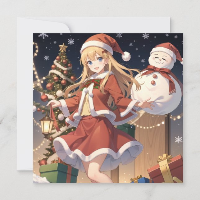 Anime cute girl Christmas Holiday Card (Front)