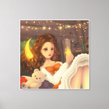 Anime Cute Girl in Vintage style Canvas Print