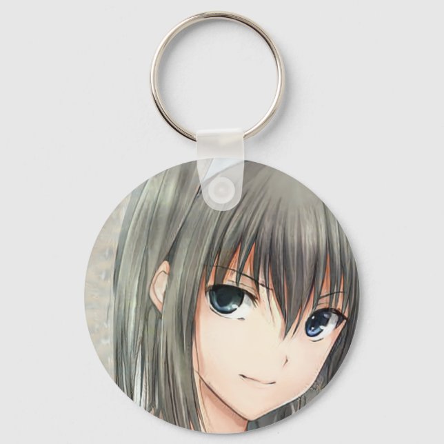 Anime dark-haired girl gray eyes keychain (Front)