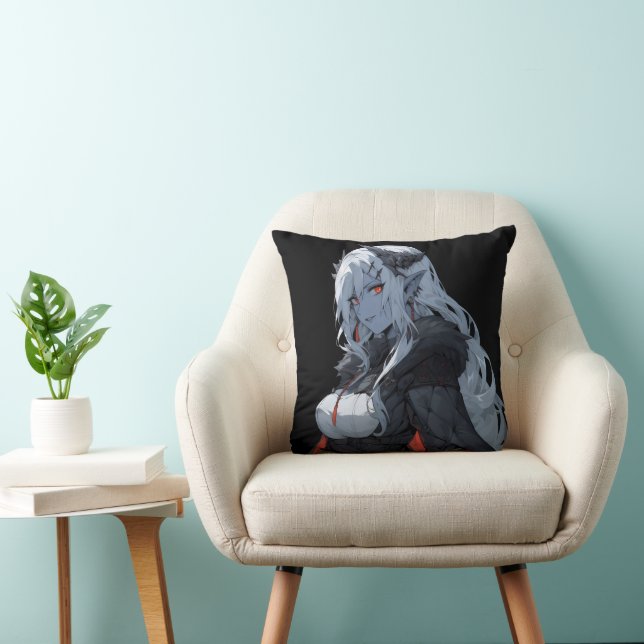 Anime Demon Girl Throw Pillow (Chair)