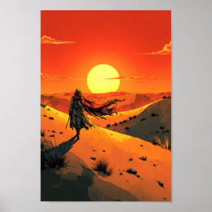 Anime Desert Sunset Wanderer Wall Art