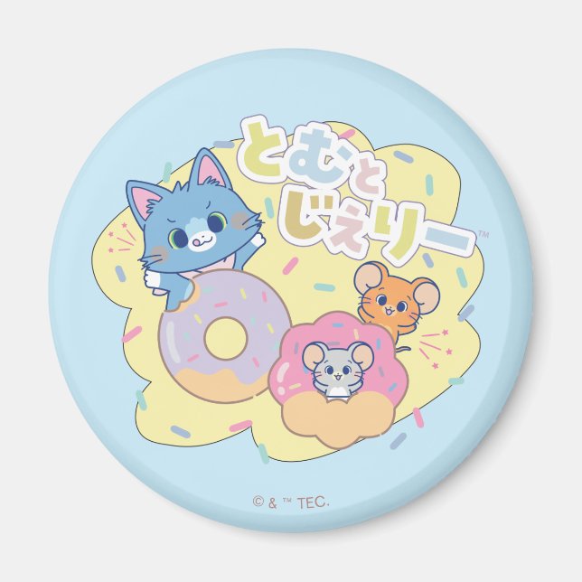 Anime Doughnut Delights with Tom, Jerry, and Tuffy Magnet (Front)