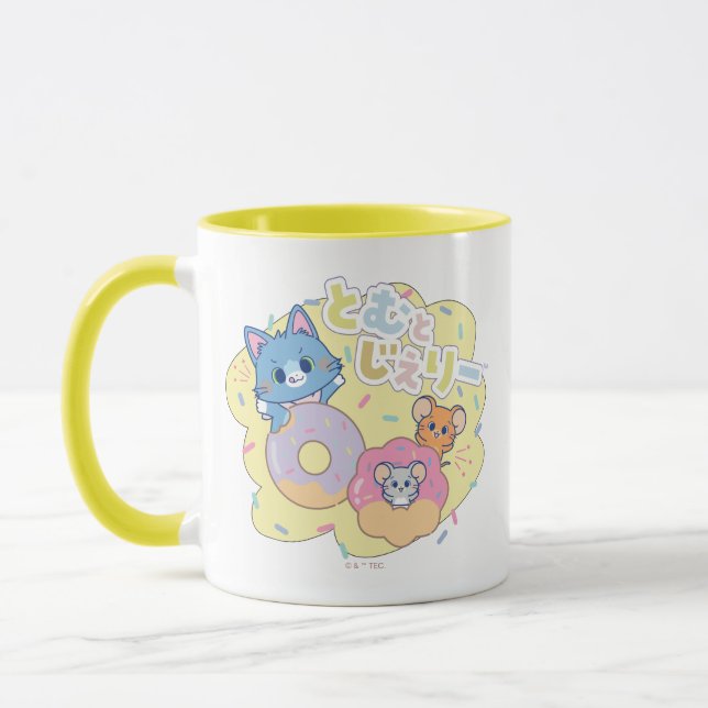 Anime Doughnut Delights with Tom, Jerry, and Tuffy Mug (Left)