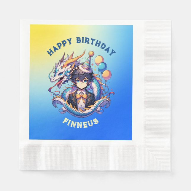 Anime Dragon Personalized Boy's Birthday  Napkin (Front)