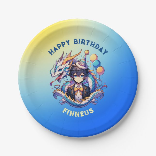 Anime Dragon Personalized Boy's Birthday  Paper Plate (Front)