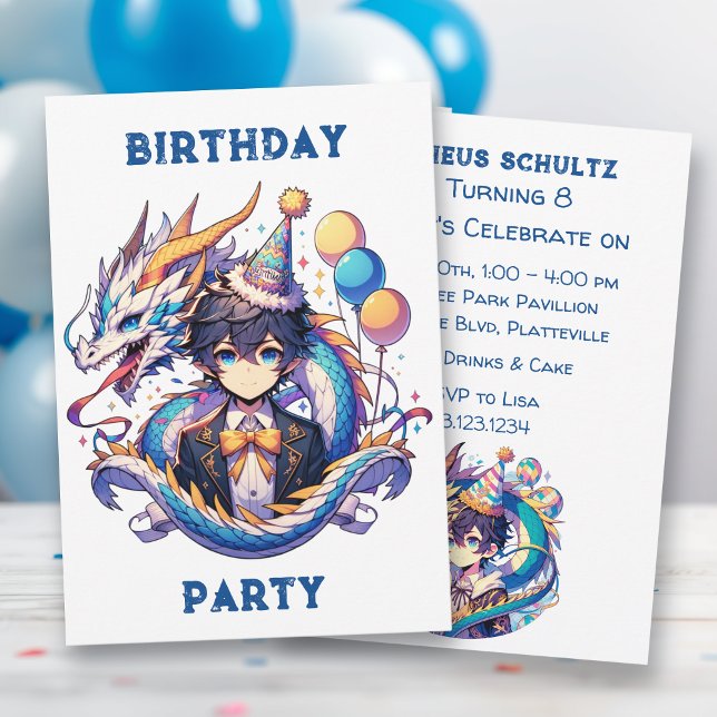 Anime Dragon Themed Boy's Birthday Party Invitation (Creator Uploaded)
