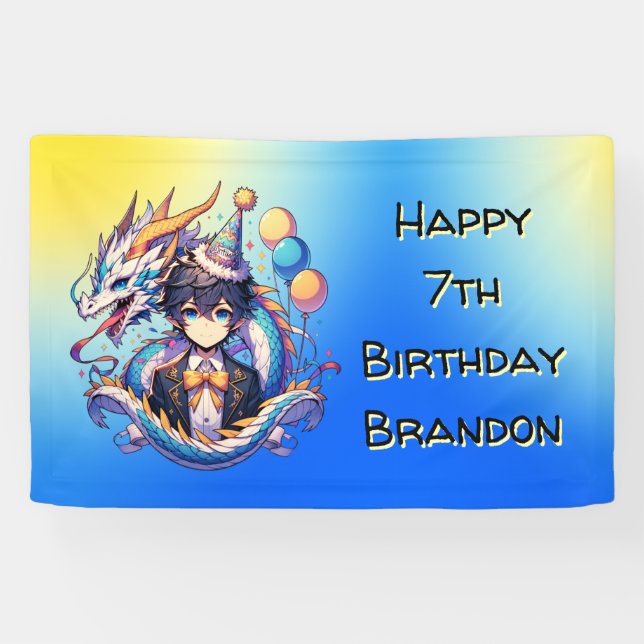 Anime Dragon Themed Personalized Boy's Birthday  Banner (Horizontal)