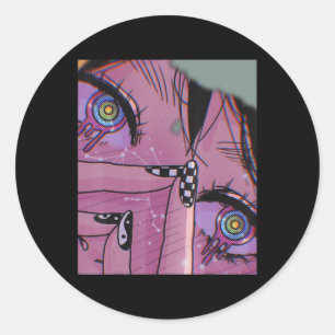 Anime Eyes Pastel Kawaii Girl Aesthetic Japanese O Classic Round Sticker