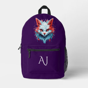 Anime Fantasy Cat Purple Mystical Initials Printed Backpack