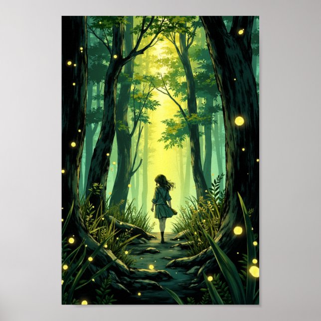 Anime Firefly Forest Evening Wall Art (Front)