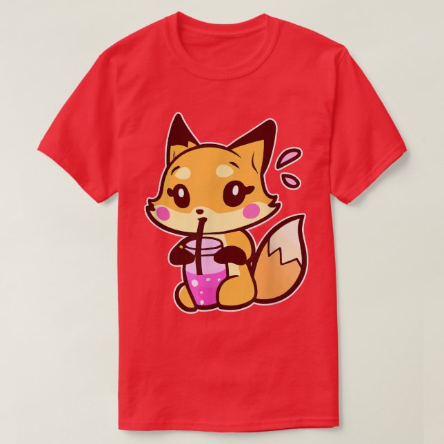 Anime Fox Drinking Bubble Tea Kawaii  T-Shirt (Design Front)