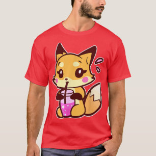 Anime Fox Drinking Bubble Tea Kawaii  T-Shirt